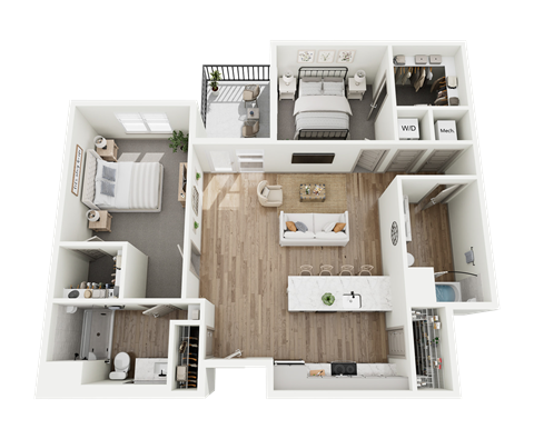 Floor plan for 2 beds, 2 baths